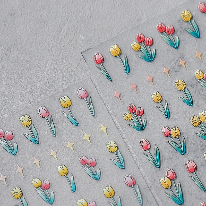 LuLuFun Studio Tulip Flower Star 5D Embossed Nail Deco Sticker - 1 Sheet