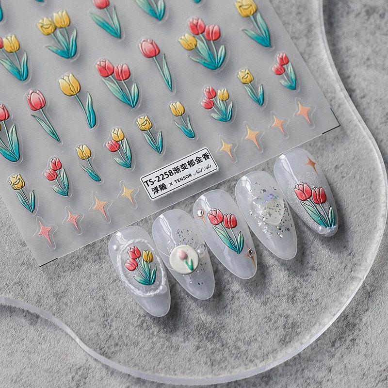 LuLuFun Studio Tulip Flower Star 5D Embossed Nail Deco Sticker - 1 Sheet