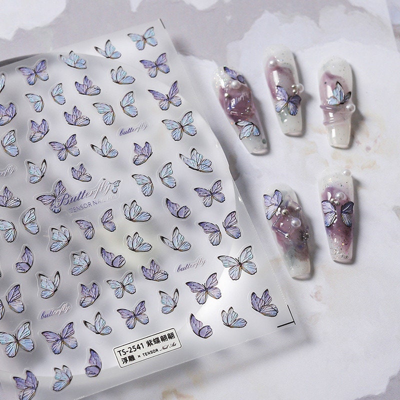 LuLuFun Studio Purple Butterfly 5D Embossed Nail Art Deco Stickers