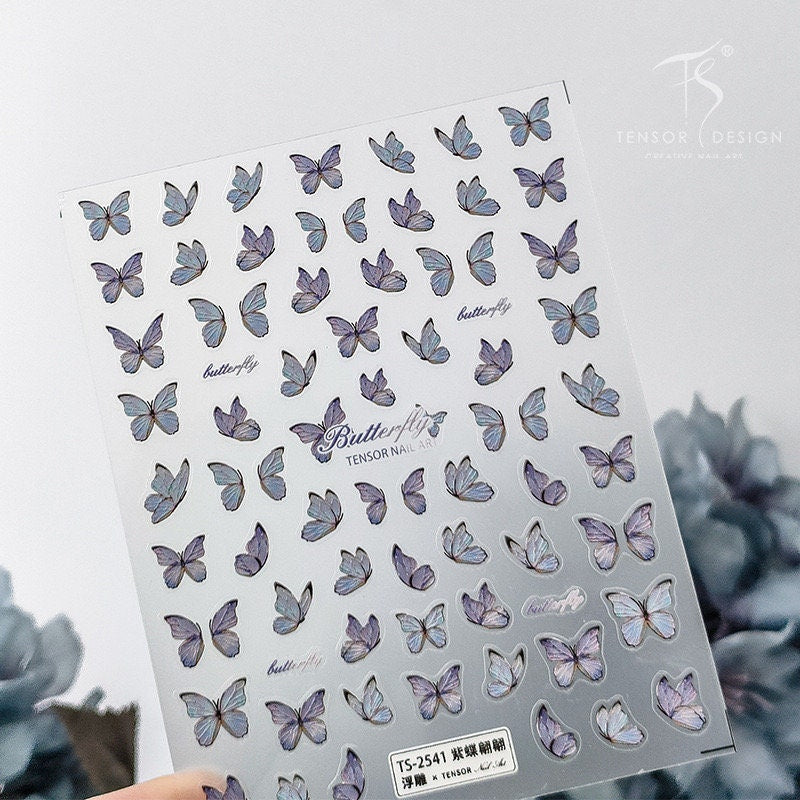 LuLuFun Studio Purple Butterfly 5D Embossed Nail Art Deco Stickers