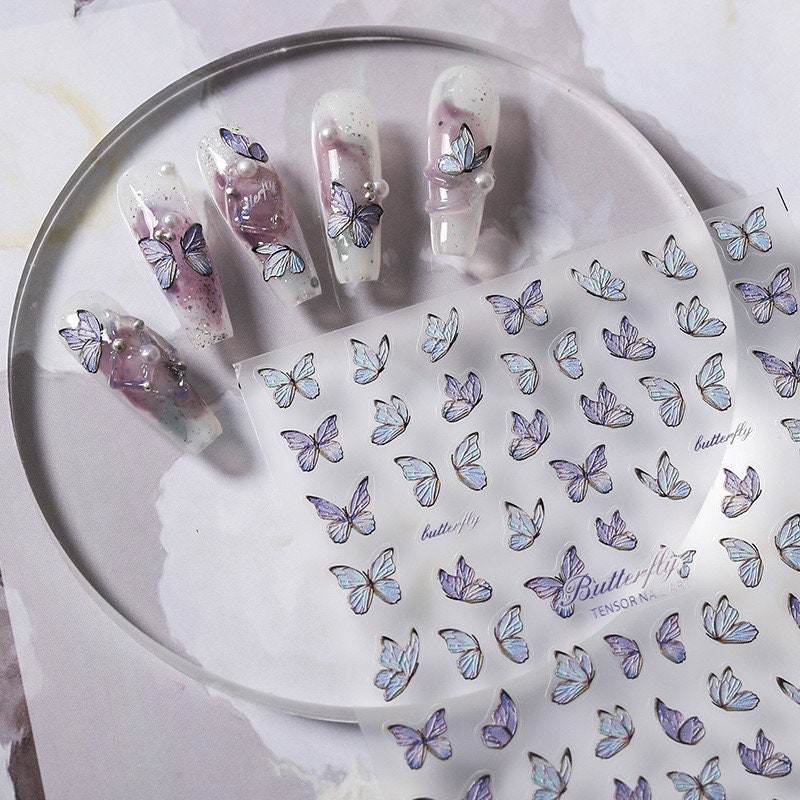 LuLuFun Studio Purple Butterfly 5D Embossed Nail Art Deco Stickers