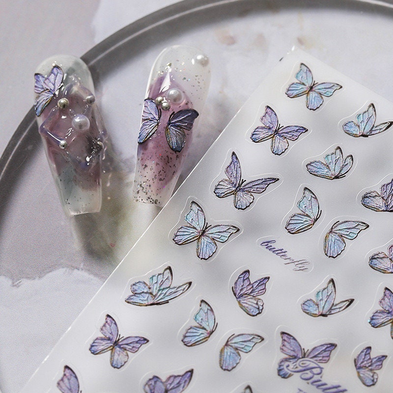 LuLuFun Studio Purple Butterfly 5D Embossed Nail Art Deco Stickers
