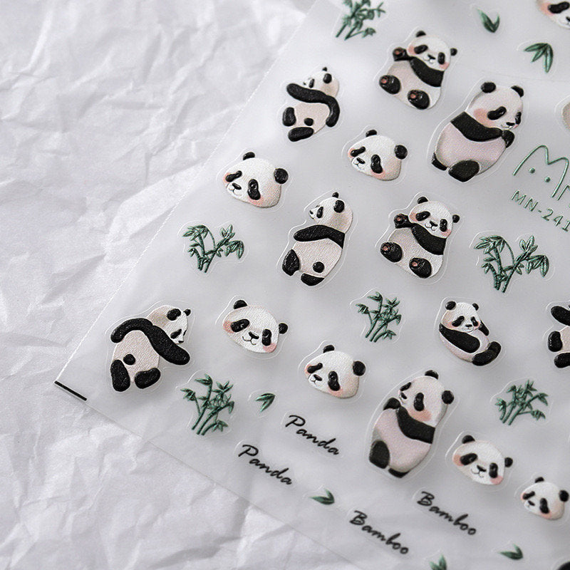 Panda Nail Art Stickers – 5D Embossed Bamboo Pattern by LuLuFun Studio