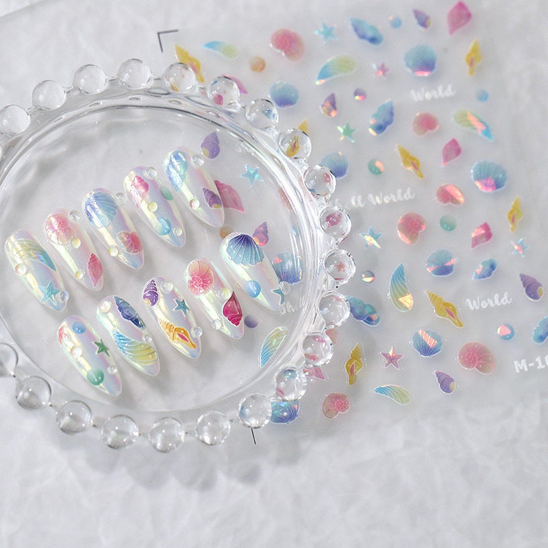 LuLuFun Studio Shell Pearl 5D Embossed Nail Art Deco Stickers | 1 Sheet