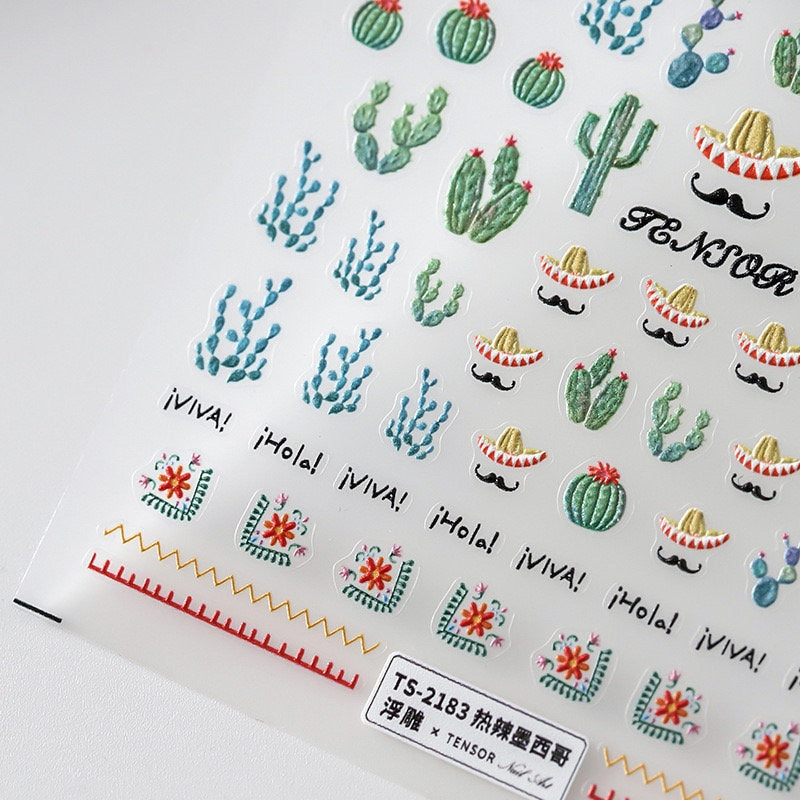 Succulent Plants Embossed Nail Deco Stickers | LuLuFun Studio 3D Decals