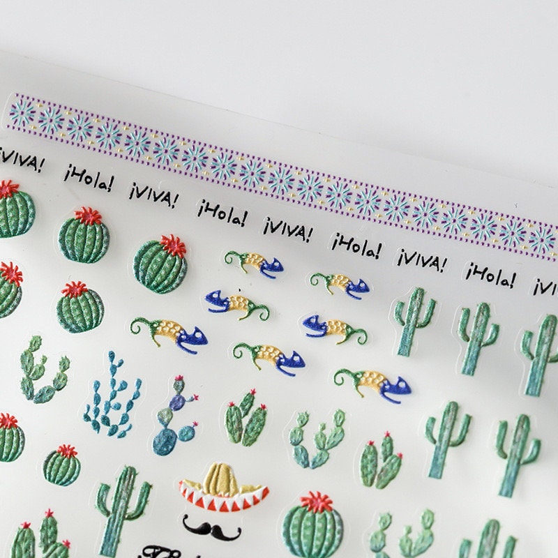 Succulent Plants Embossed Nail Deco Stickers | LuLuFun Studio 3D Decals
