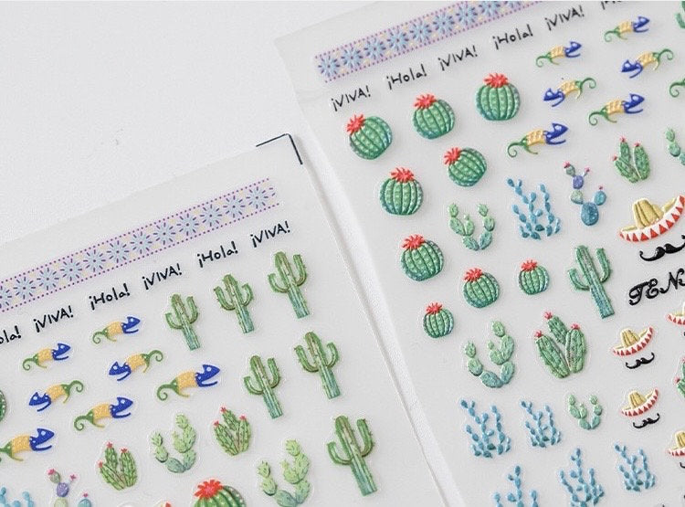 Succulent Plants Embossed Nail Deco Stickers | LuLuFun Studio 3D Decals