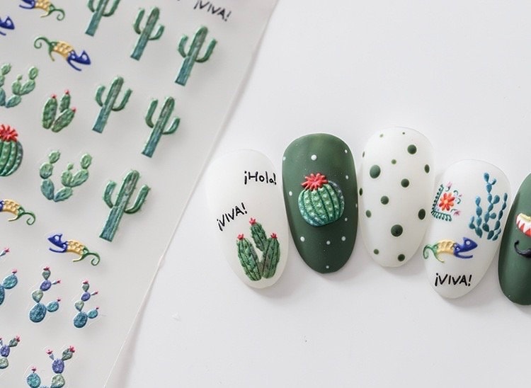 Succulent Plants Embossed Nail Deco Stickers | LuLuFun Studio 3D Decals