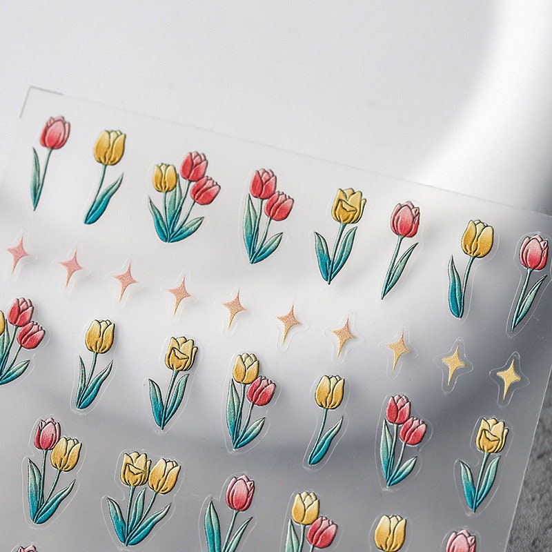 LuLuFun Studio Tulip Flower Star 5D Embossed Nail Deco Sticker - 1 Sheet