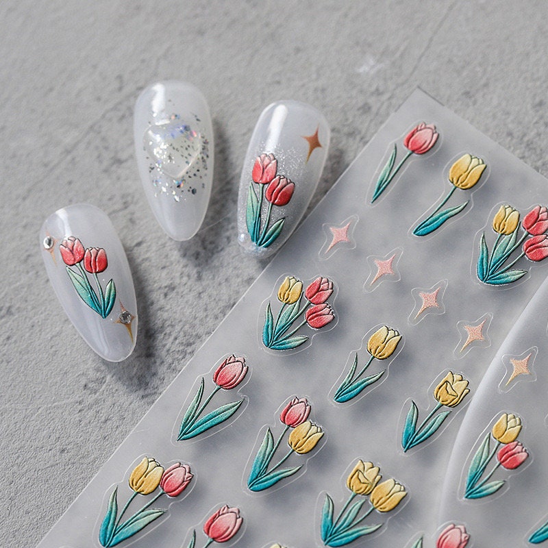 LuLuFun Studio Tulip Flower Star 5D Embossed Nail Deco Sticker - 1 Sheet