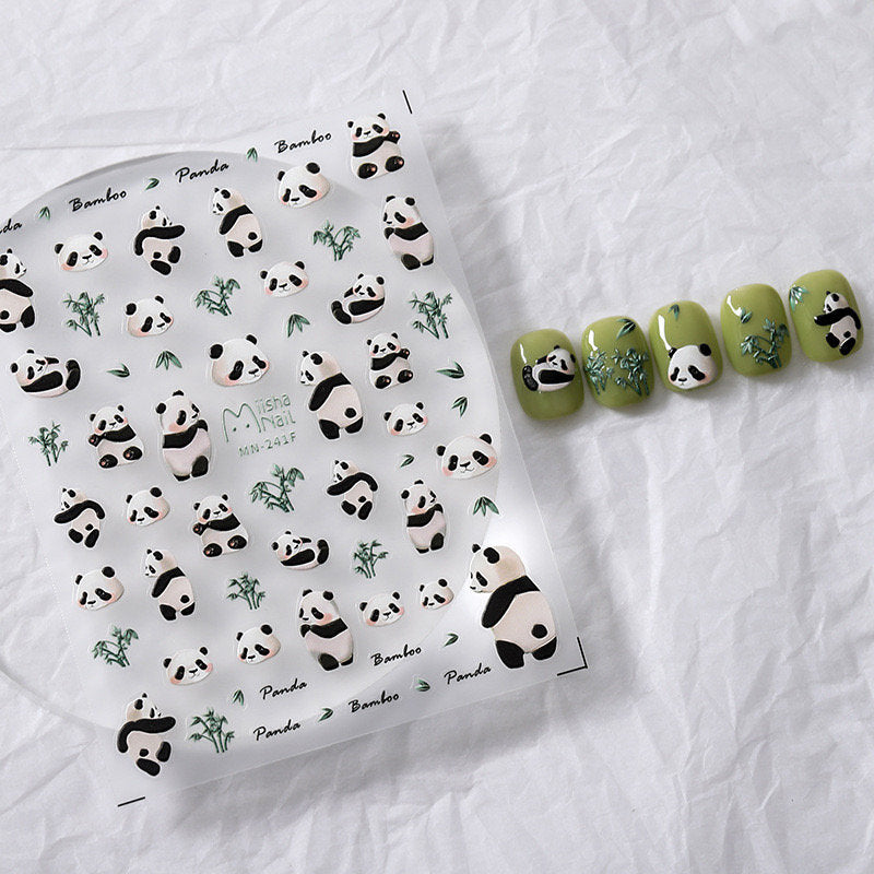 Panda Nail Art Stickers – 5D Embossed Bamboo Pattern by LuLuFun Studio