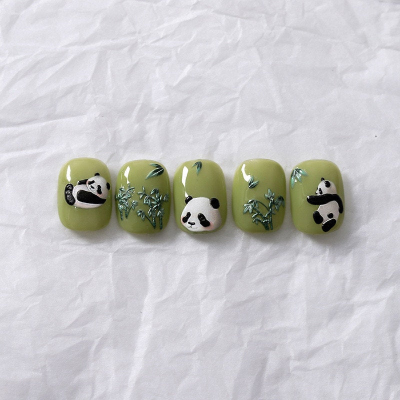 Panda Nail Art Stickers – 5D Embossed Bamboo Pattern by LuLuFun Studio