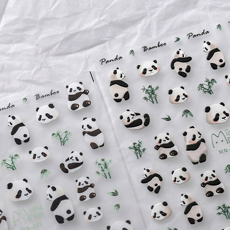 Panda Nail Art Stickers – 5D Embossed Bamboo Pattern by LuLuFun Studio