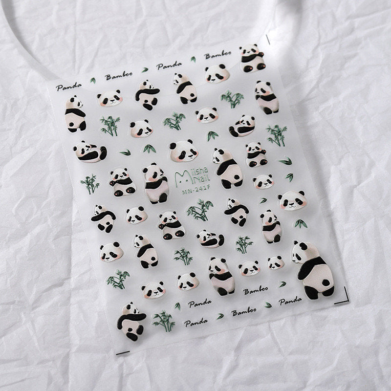 Panda Nail Art Stickers – 5D Embossed Bamboo Pattern by LuLuFun Studio