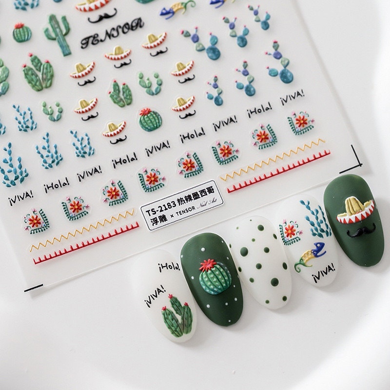 Succulent Plants Embossed Nail Deco Stickers | LuLuFun Studio 3D Decals