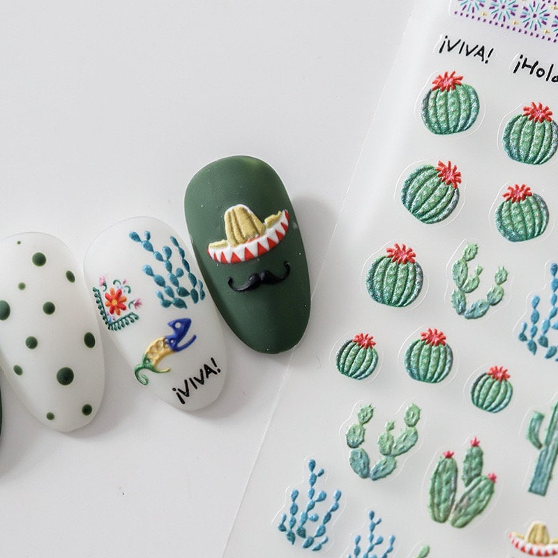 Succulent Plants Embossed Nail Deco Stickers | LuLuFun Studio 3D Decals