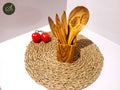 Wooden Set of cutlery and Utensil Holder, Olive Wood salad server with holder,  Kitchen Utensils, spoon, fork, cutlery, handmade,  gift