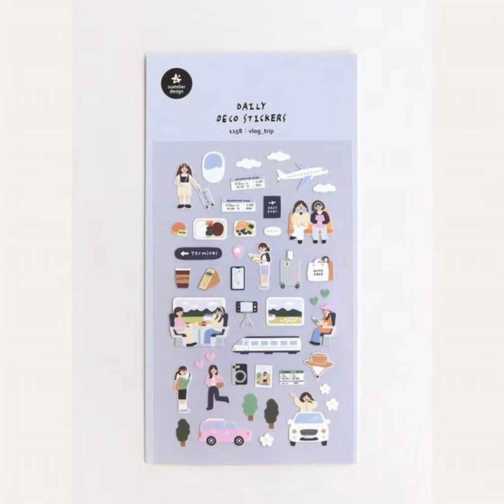 Suatelier Vlog Trip Travel Sticker Sheet for Journaling and Scrapbooks