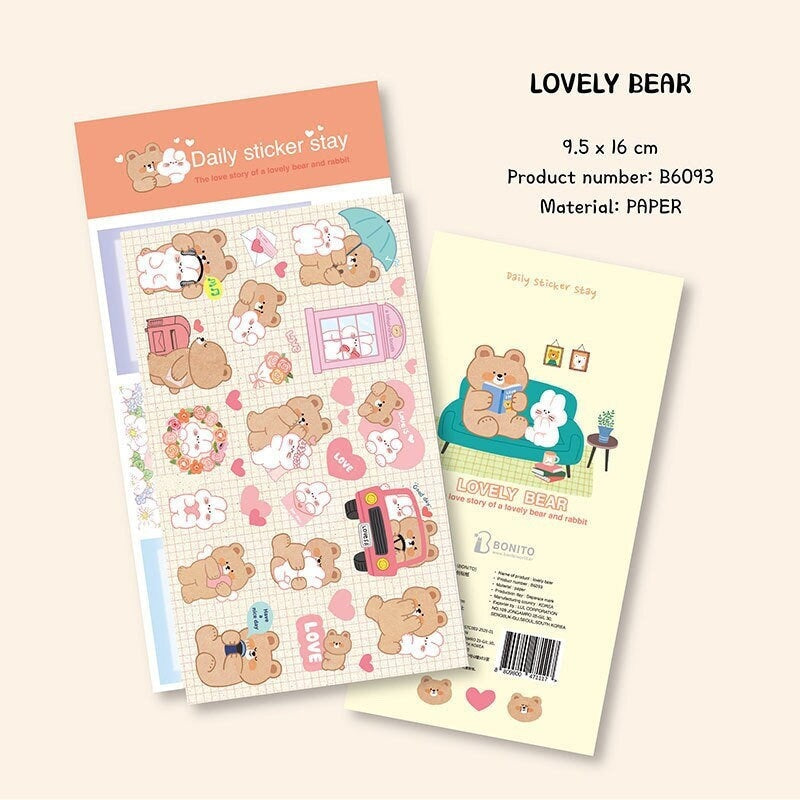 LuLuFun Studio Lovely Bear Decorative Sticker Sheet for Journaling