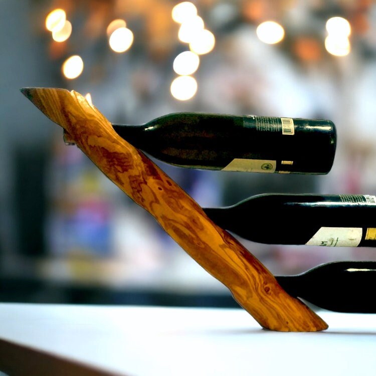 Olive Wood Round Bottle Holder 3 Holes, Wine Bottle Holder, bar accessories, wine lovers