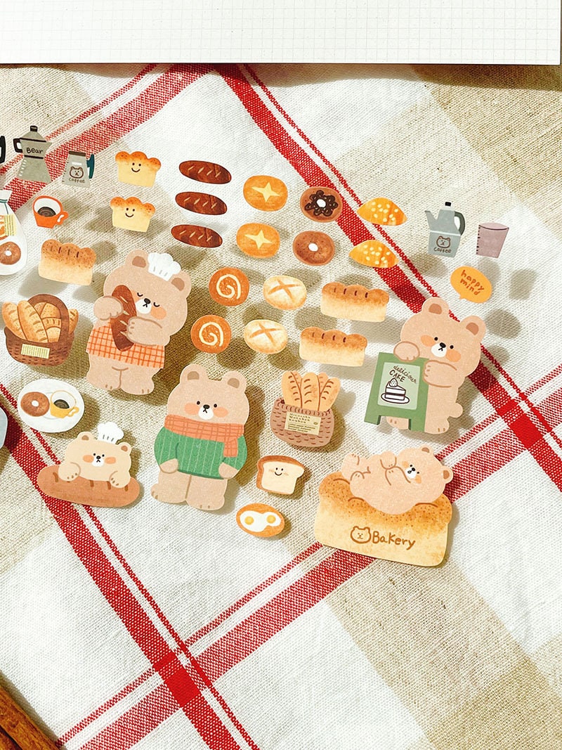 LuLuFun Studio Bear in Bakery Sticker Sheet for Journaling - 1 Sheet