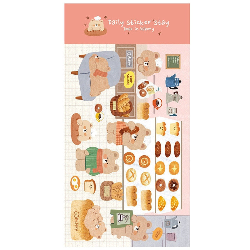 LuLuFun Studio Bear in Bakery Sticker Sheet for Journaling - 1 Sheet