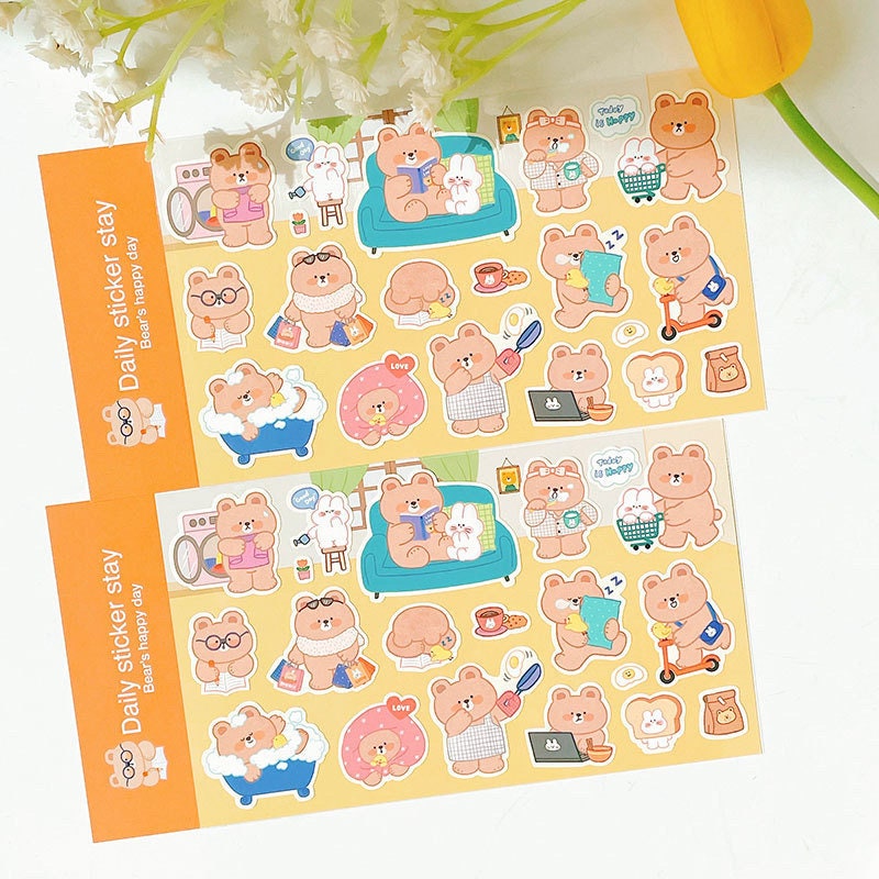 Bear’s Happy Day Decorative Stickers by LuLuFun Studio – 1 Sheet