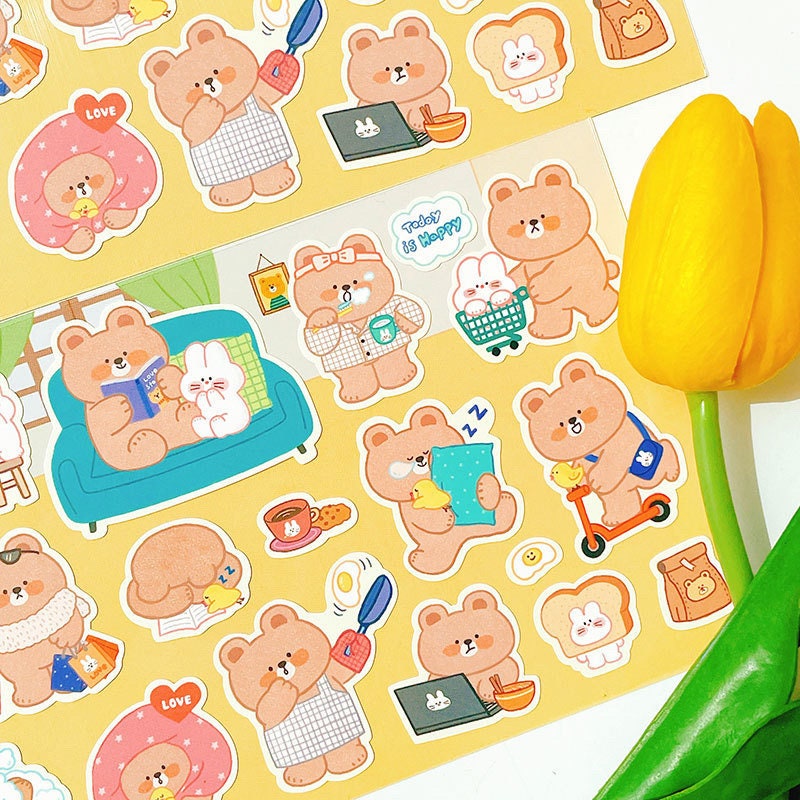 Bear’s Happy Day Decorative Stickers by LuLuFun Studio – 1 Sheet