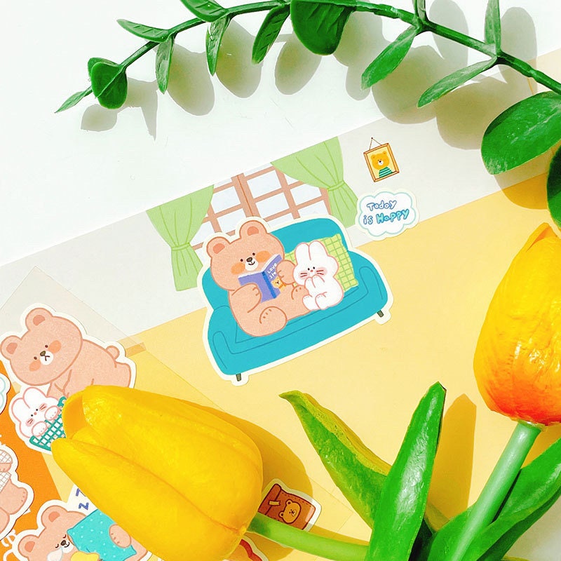 Bear’s Happy Day Decorative Stickers by LuLuFun Studio – 1 Sheet