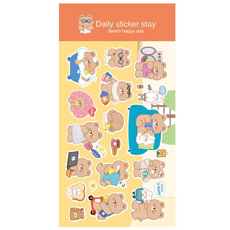 Bear’s Happy Day Decorative Stickers by LuLuFun Studio – 1 Sheet