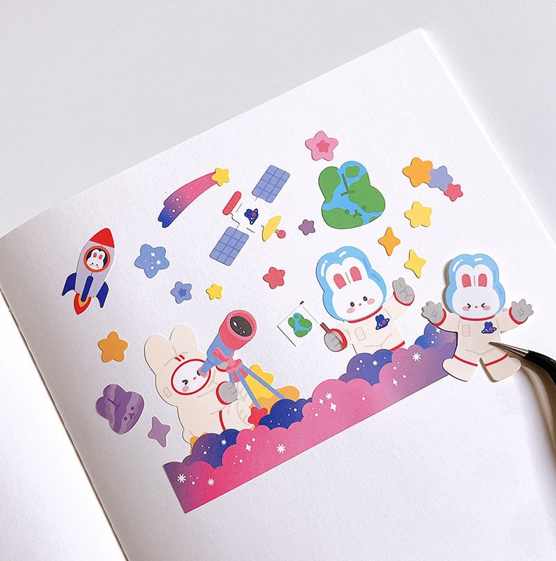 White Rabbit Space Stickers – LuLuFun Studio Cute Planner Decals