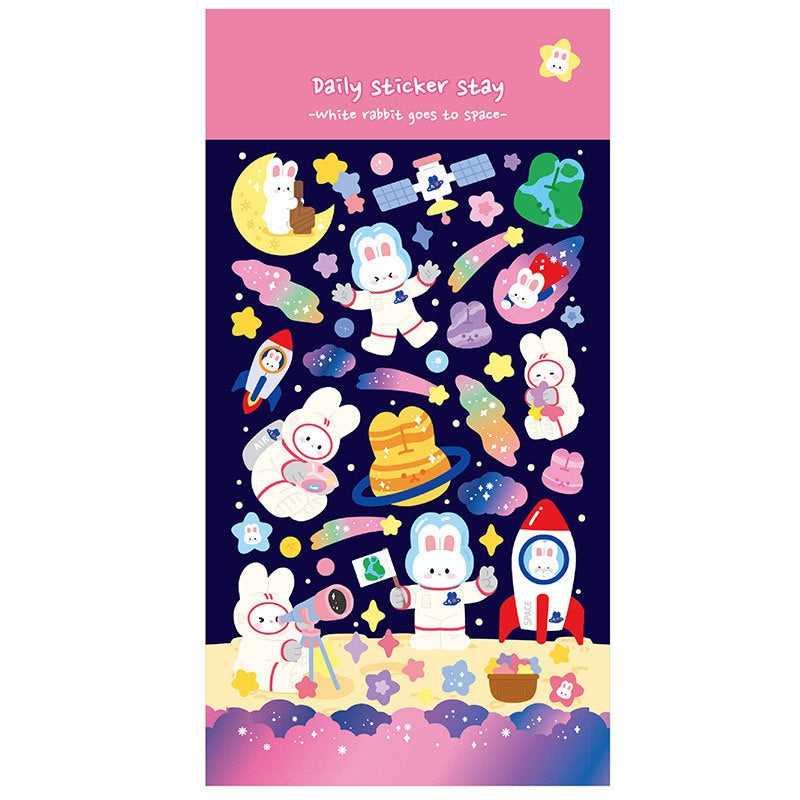 White Rabbit Space Stickers – LuLuFun Studio Cute Planner Decals