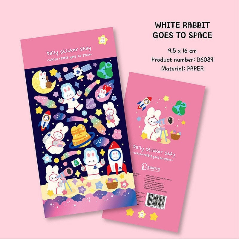White Rabbit Space Stickers – LuLuFun Studio Cute Planner Decals