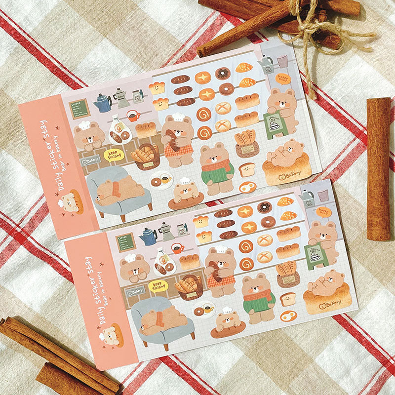 LuLuFun Studio Bear in Bakery Sticker Sheet for Journaling - 1 Sheet