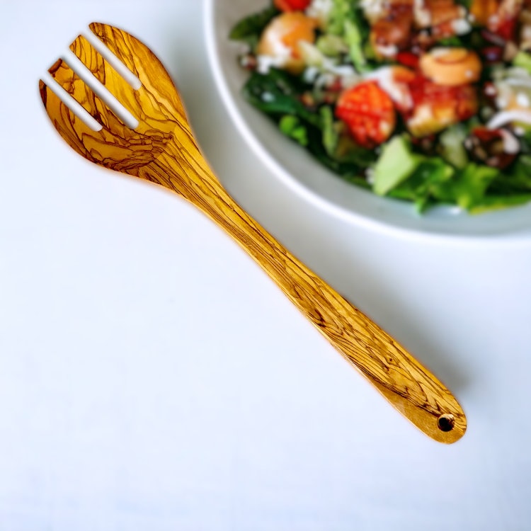 Olive Wood Hanging Cooking Utensils Set 35 cm With Rack
