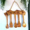 Olive Wood Hanging Cooking Utensils Set 35 cm With Rack