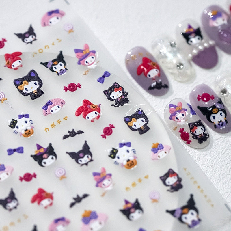 LuLuFun Studio Cute Cartoon Embossed Nail Art Stickers – 1 Sheet Decal