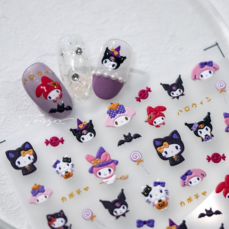 LuLuFun Studio Cute Cartoon Embossed Nail Art Stickers – 1 Sheet Decal