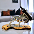 Bull Bottle Holder With Handcrafted Olive Wood Base