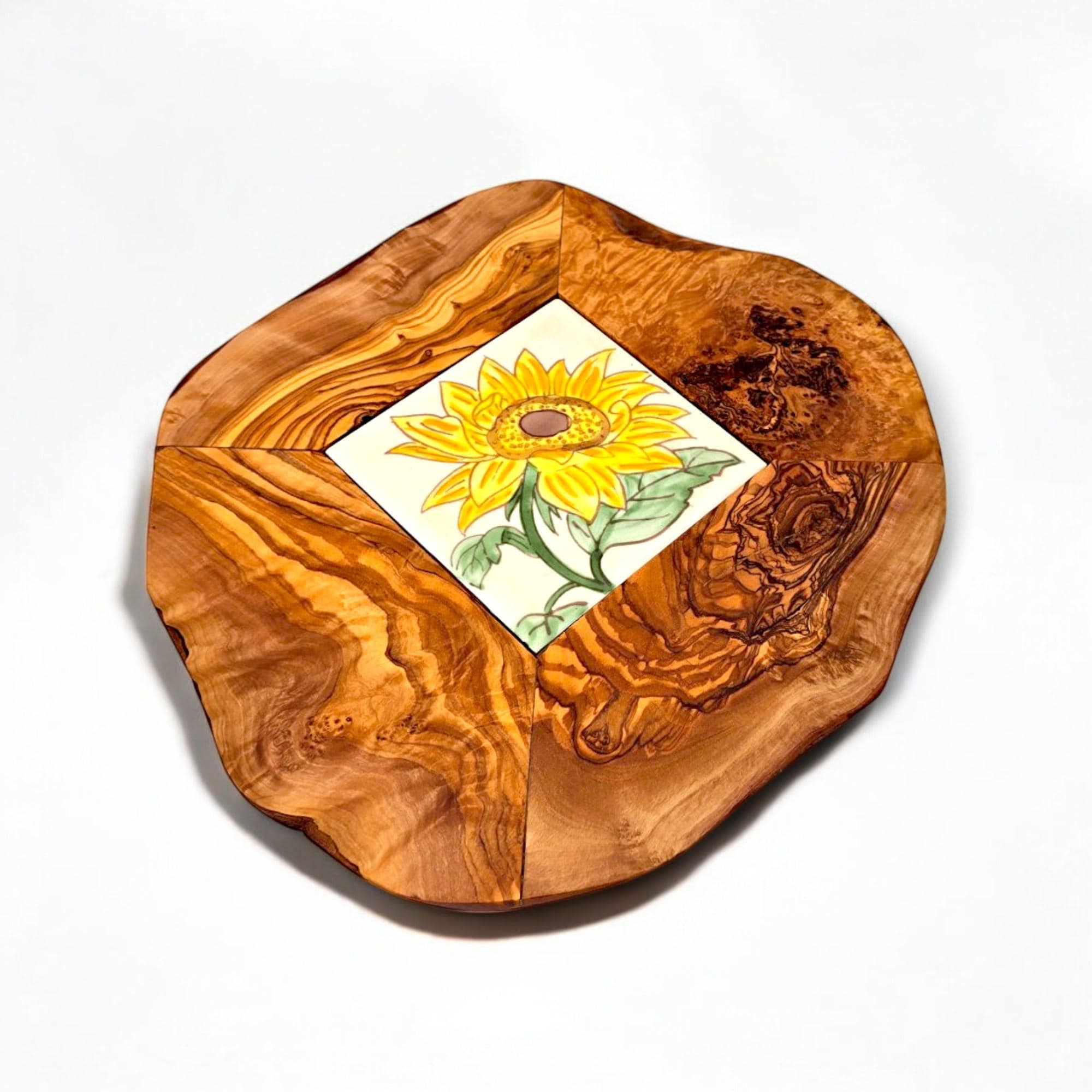 Rustic Olive Wood Ceramic Restaurant Serving Tray
