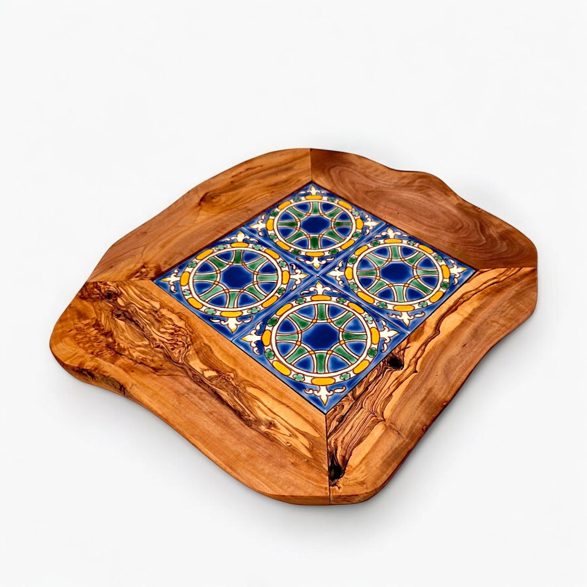 Olive Wood Medium Rustic Olive Wood Ceramic Tray, serving tray, natural, handmade, gift