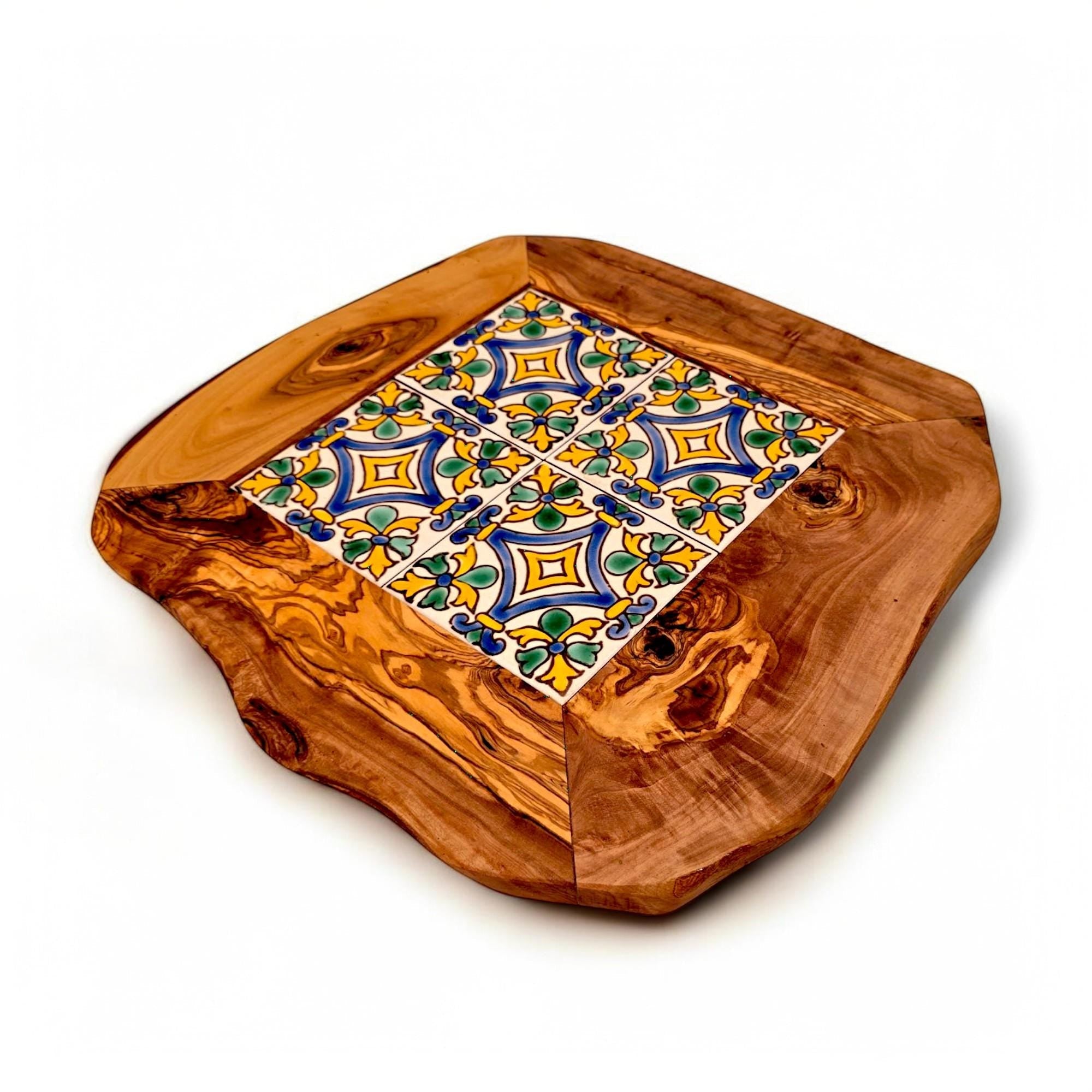 Olive Wood Medium Rustic Olive Wood Ceramic Tray, serving tray, natural, handmade, gift
