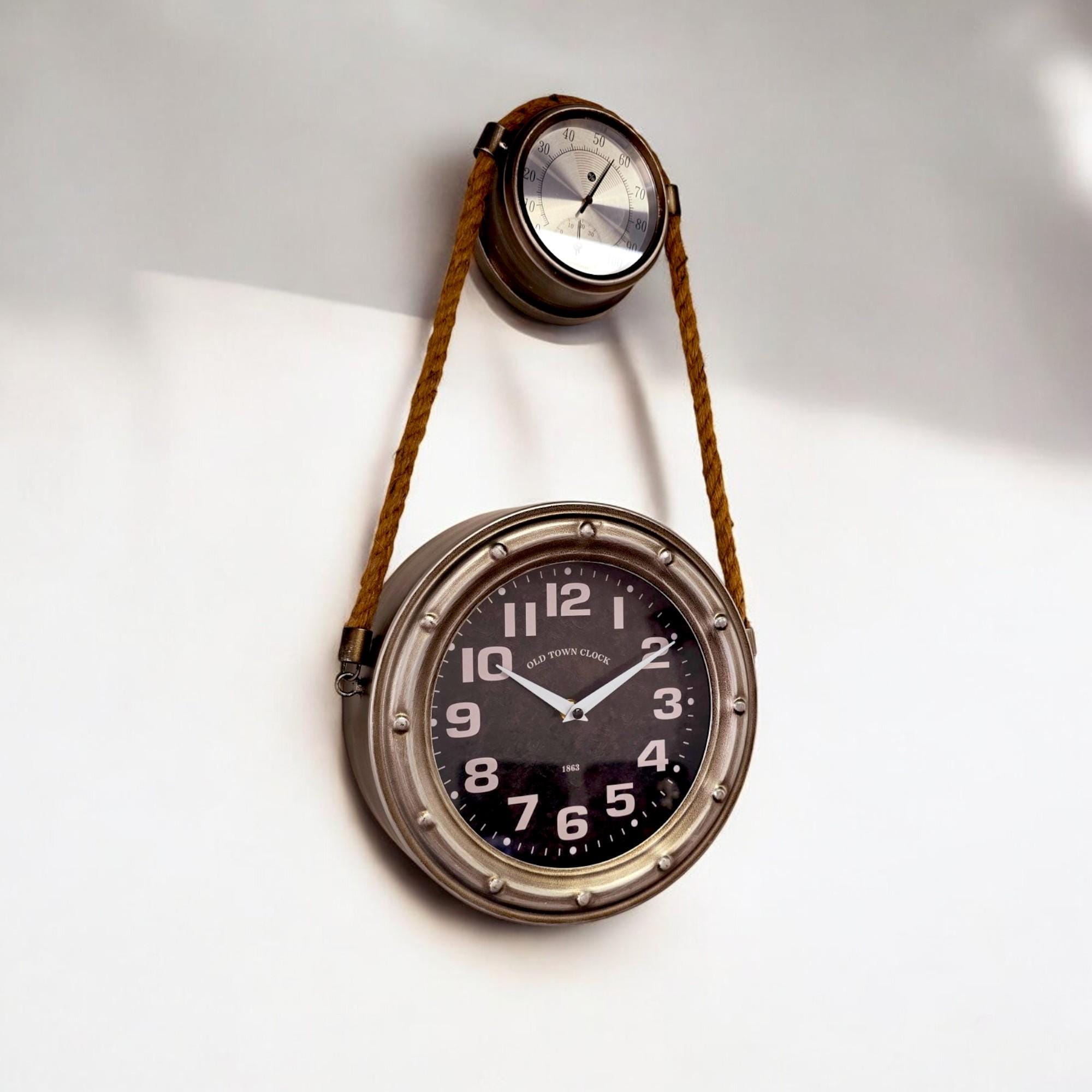 Beautiful stainless finish rope clock with Olive Wood base