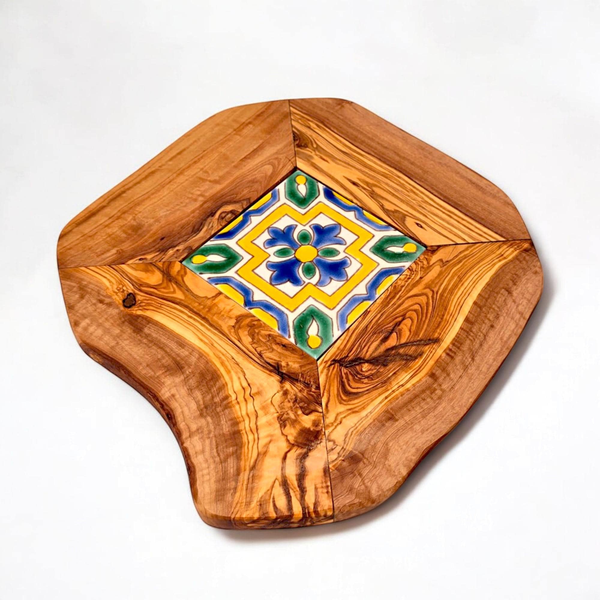 Small Rustic Olive Wood Ceramic Restaurant Serving Tray