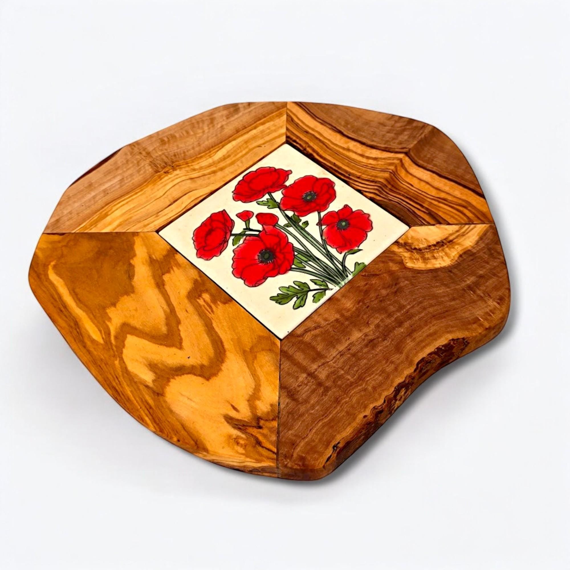 Small Rustic Olive Wood Ceramic Restaurant Serving Tray