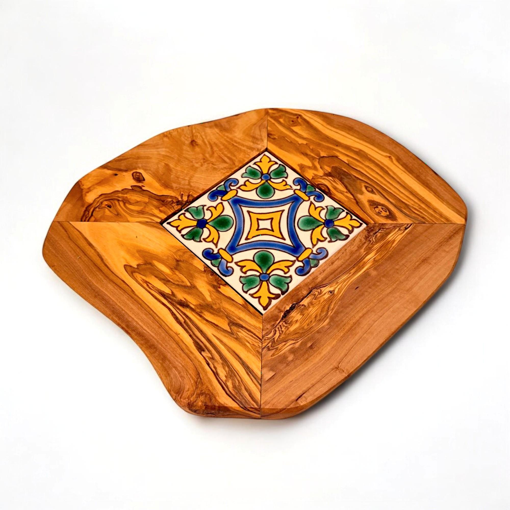 Rustic Olive Wood Ceramic Restaurant Serving Tray