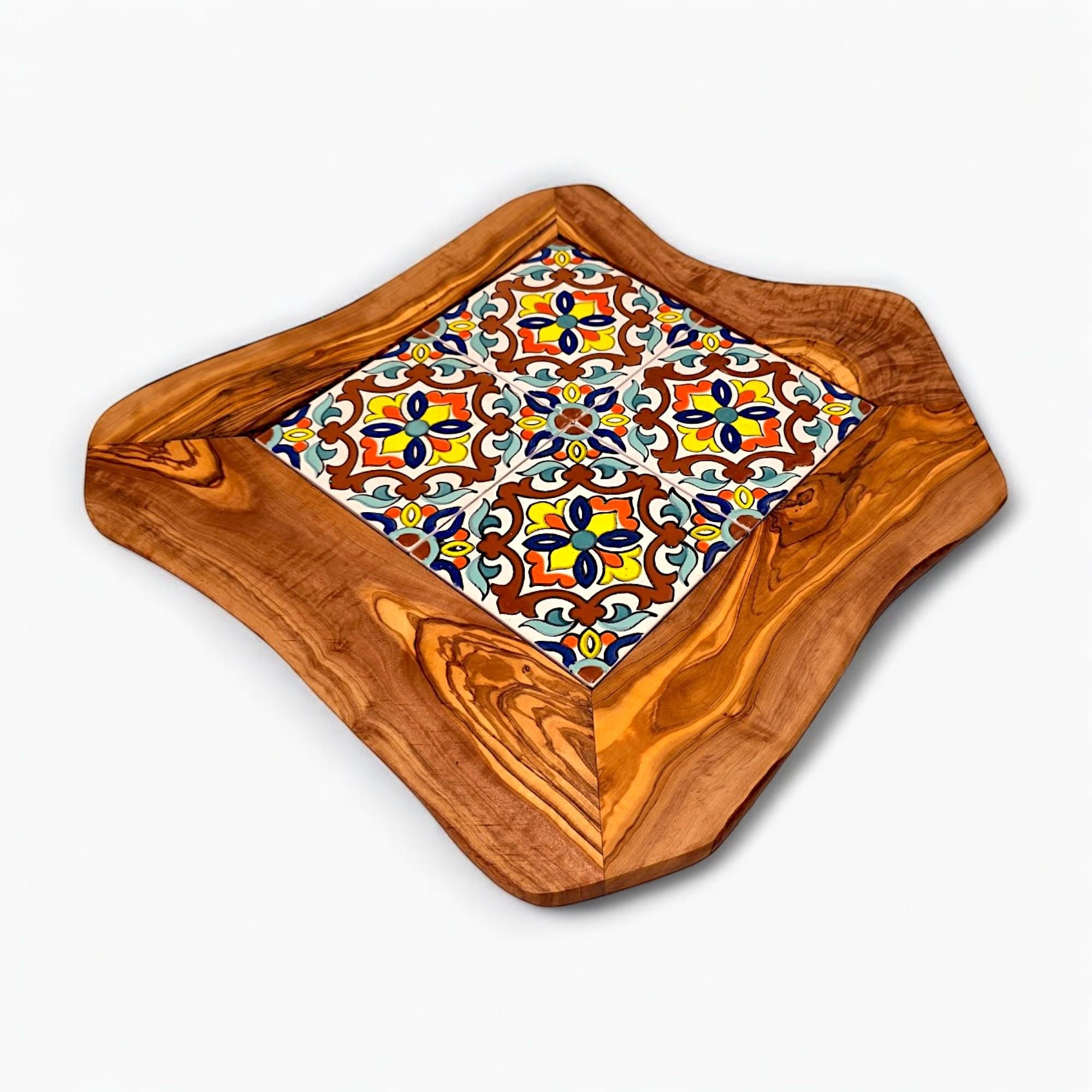 Olive Wood Medium Rustic Olive Wood Ceramic Tray, serving tray, natural, handmade, gift