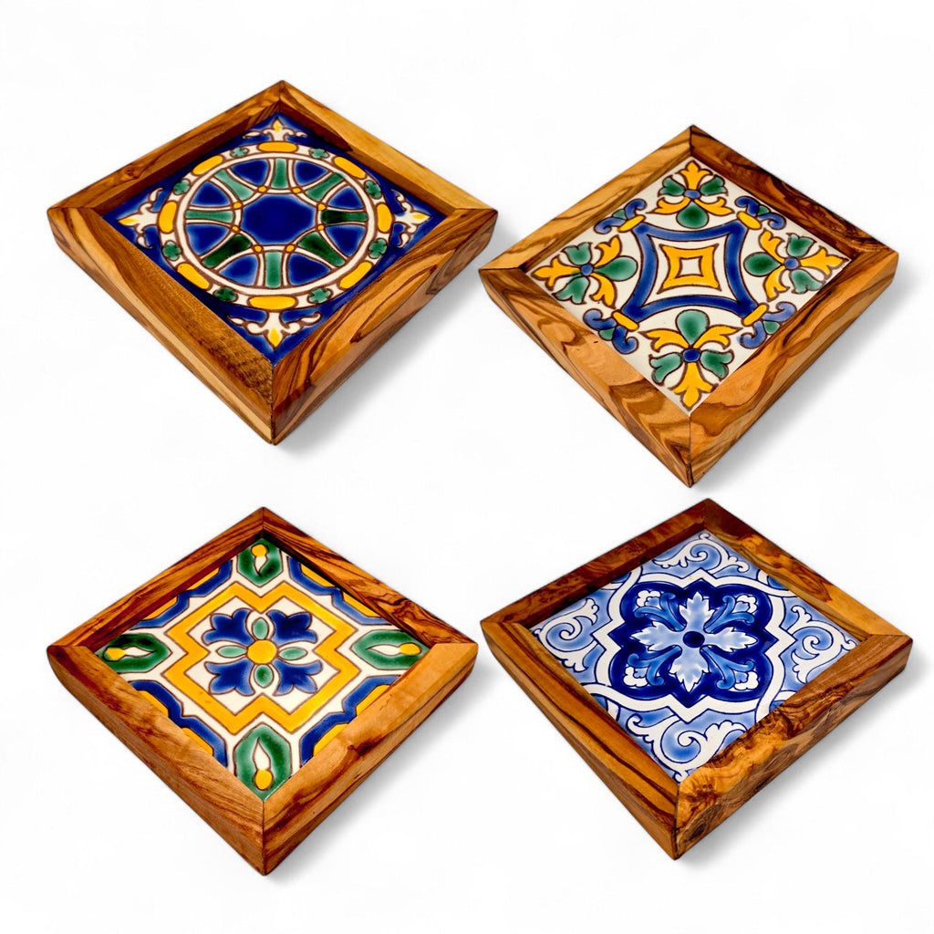 Square Olive Wood Ceramic Tray