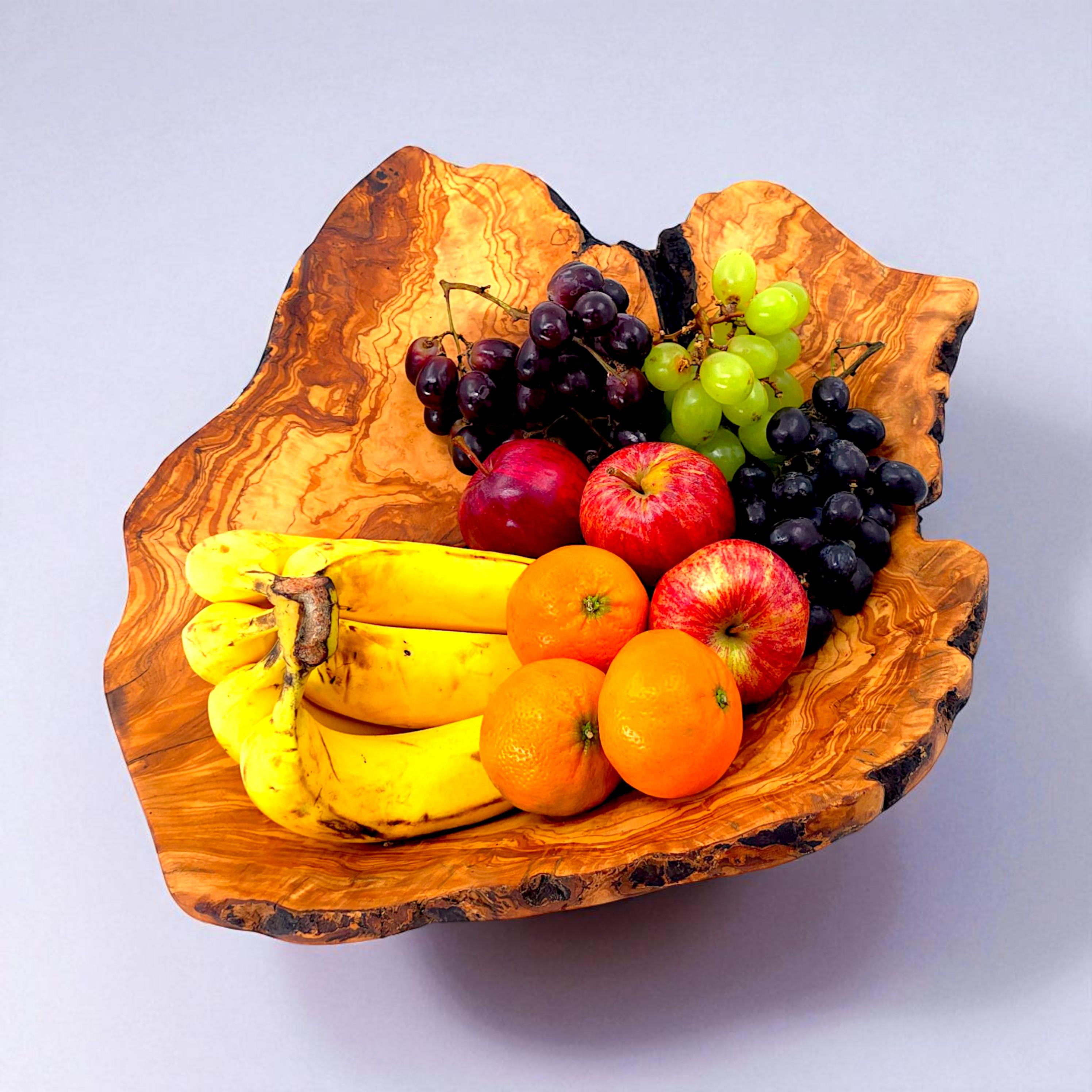 Rustic olive wood basket fruit , master piece, centrepiece
