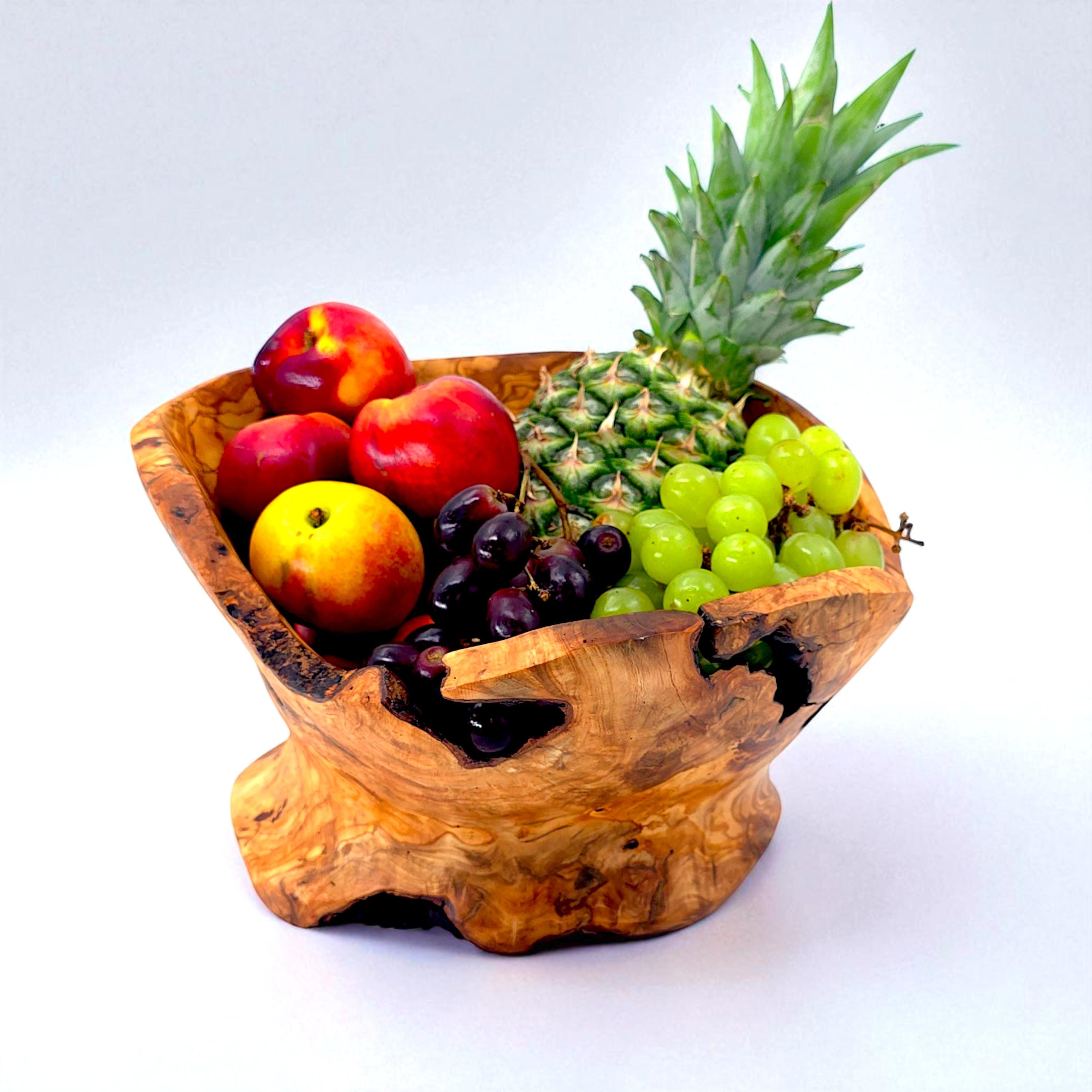 Rustic olive wood basket fruit , master piece, centrepiece